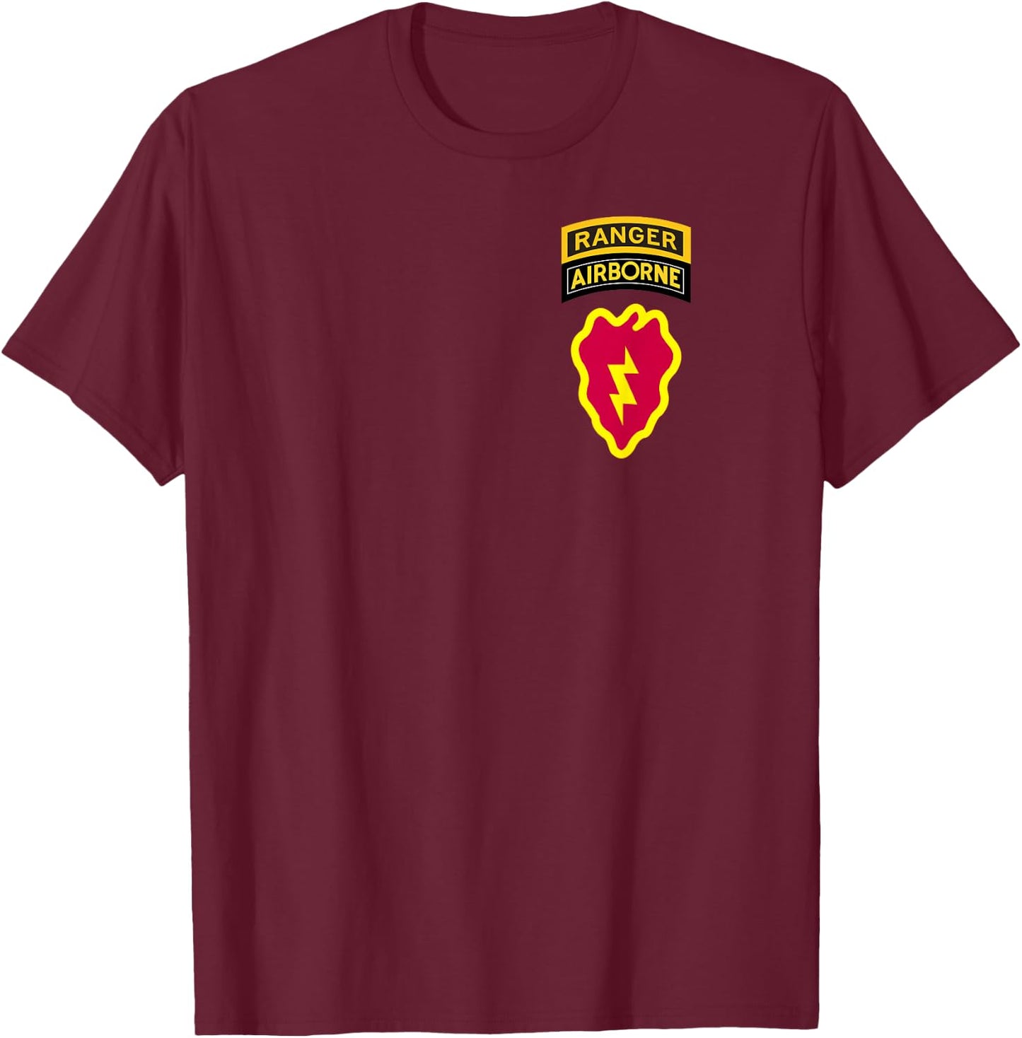 25th Infantry Division Patch - 25th ID Airborne Ranger Tab T-Shirt - T-Shirt | Maroon