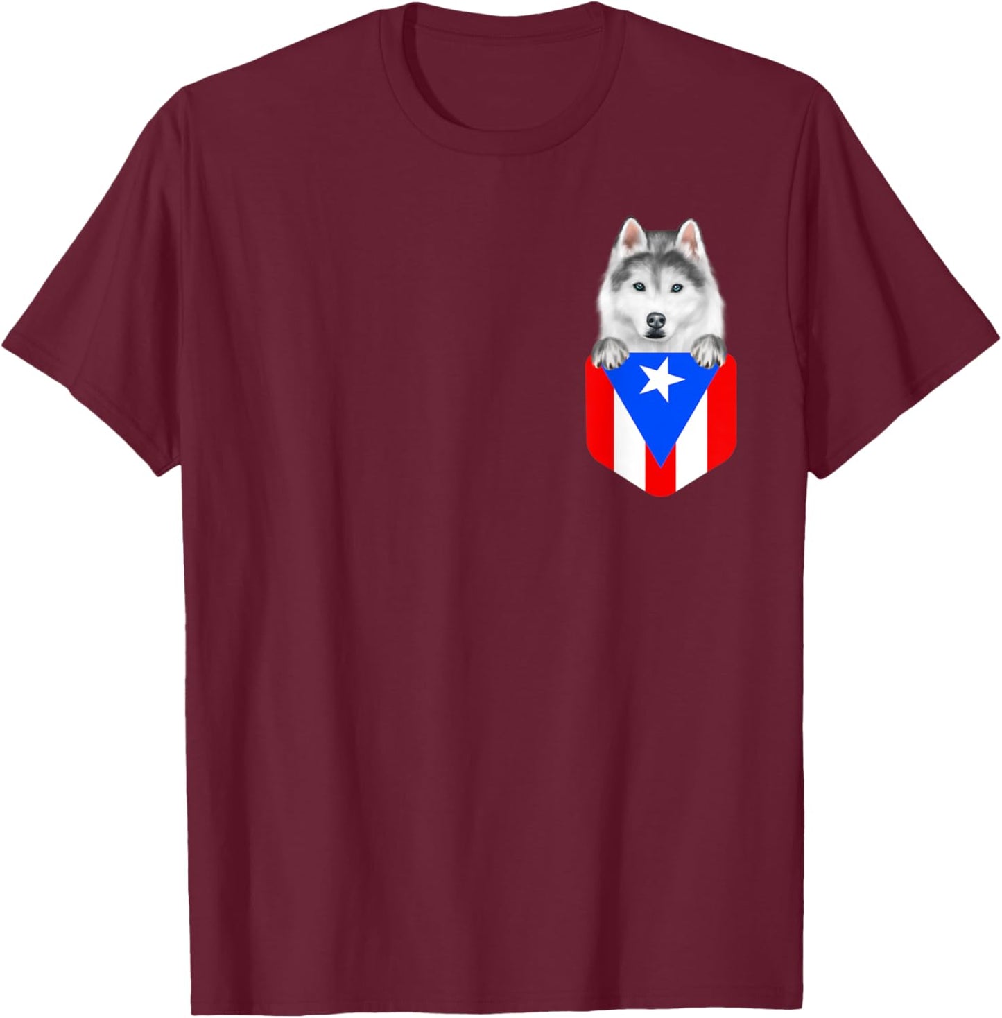 Puerto Rico Flag Siberian Husky Dog In Pocket Women Kids T-Shirt - T-Shirt | Maroon