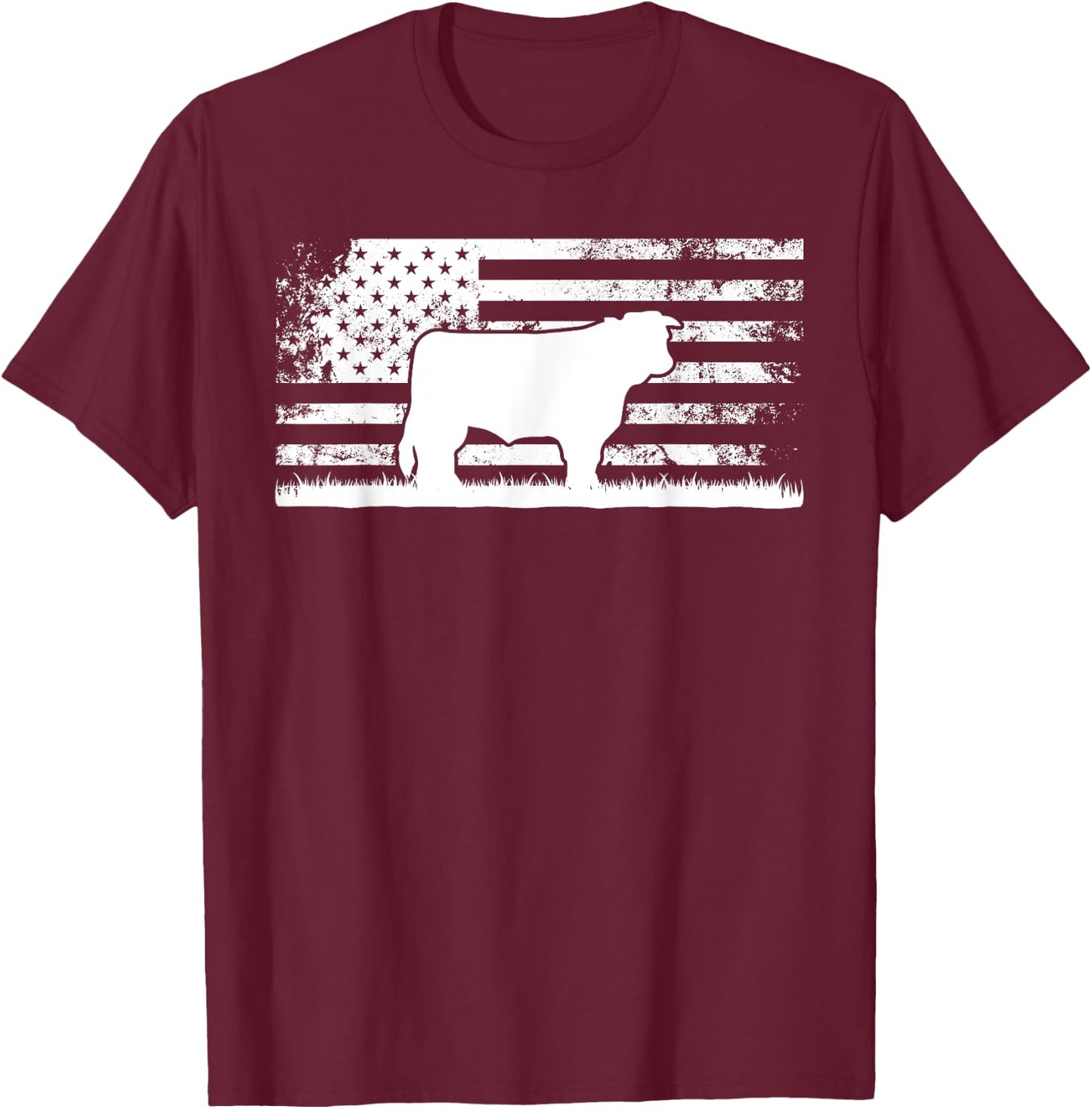 Hereford Rancher - American Flag for Hereford Cow Farmer T-Shirt - T-Shirt | Maroon