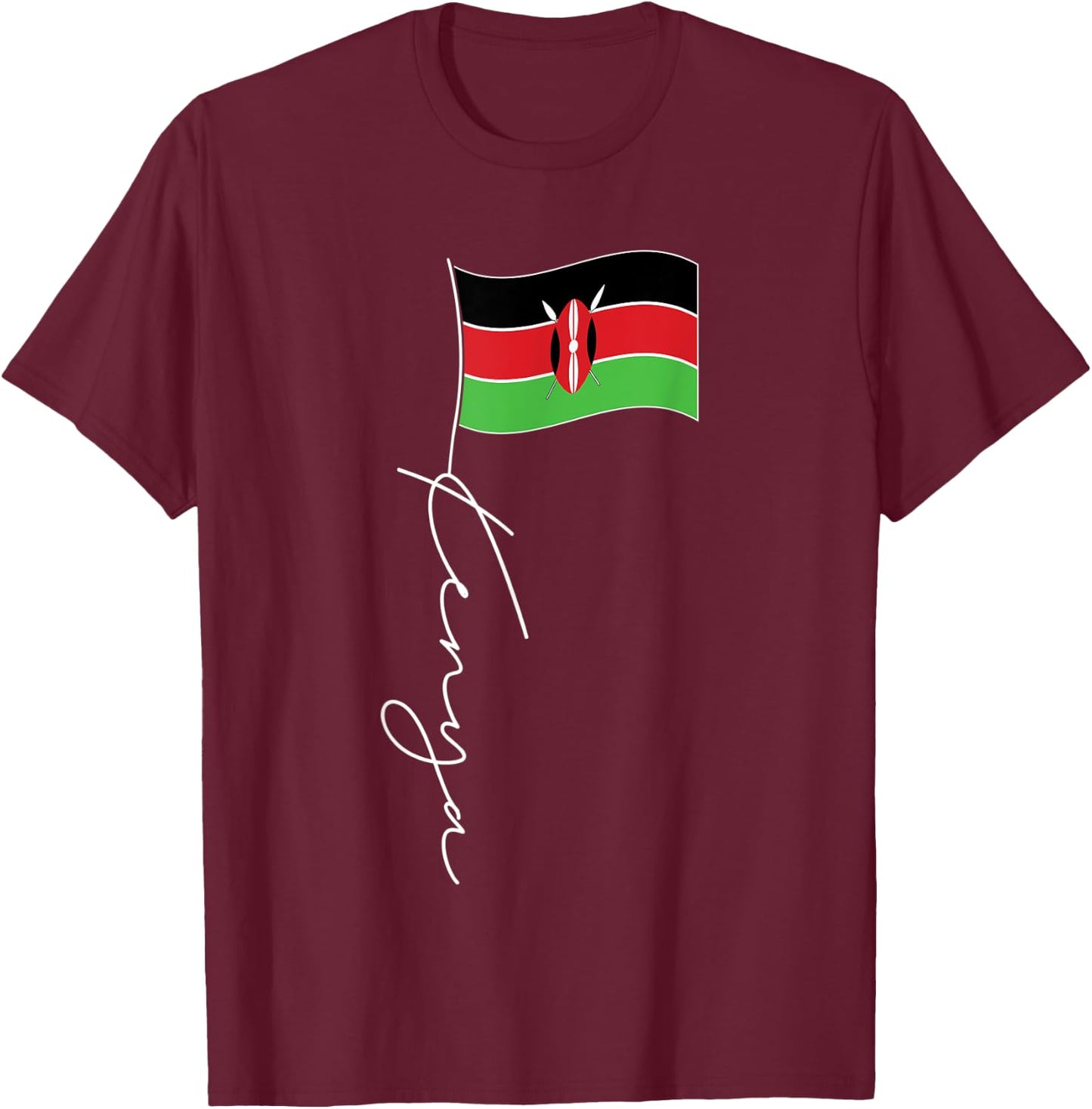 Kenya Signature Flag Pole - Elegant Patriotic Kenyan Flag Kids Men T-Shirt - T-Shirt | Maroon