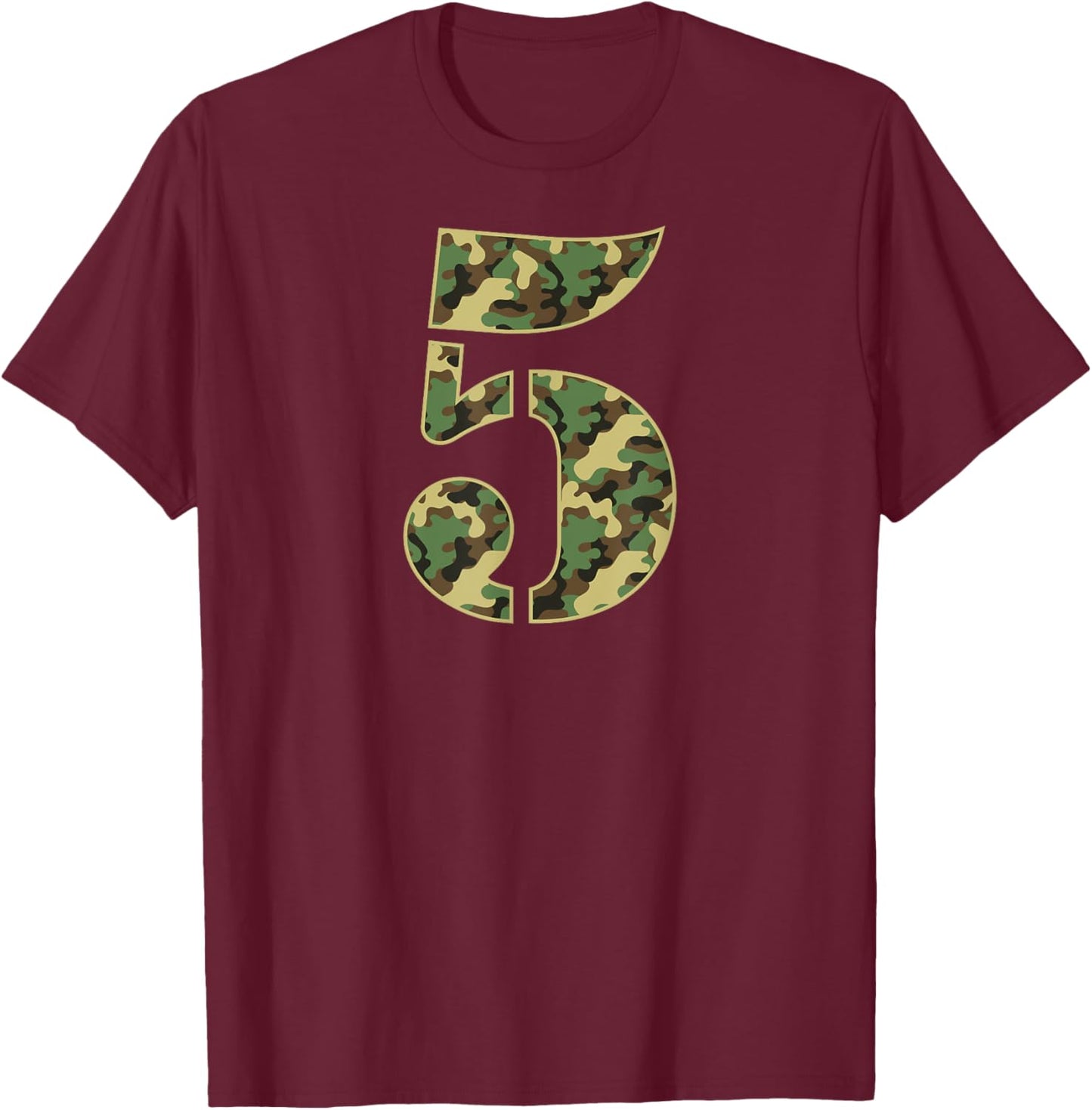5th Birthday Soldier 5 Year Old Military Themed Camo T-Shirt - T-Shirt | Maroon