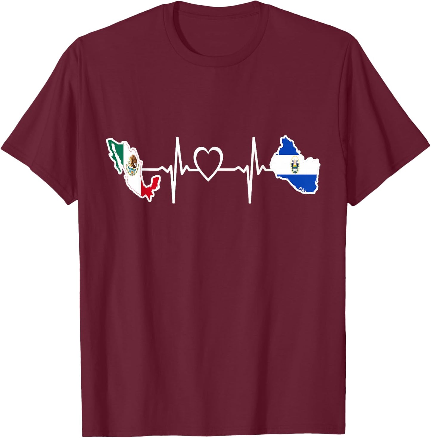 Mexican Salvadorian Flag - Mexico El Salvador Heartbeat T-Shirt - T-Shirt | Maroon