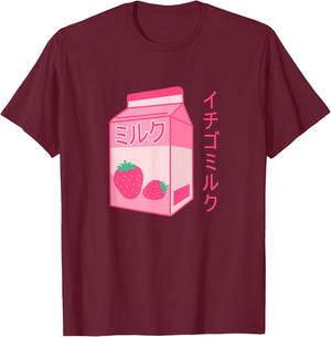 Pink Strawberry Milk Japanese Kawaii Retro 90s Anime T-Shirt - T-Shirt | Maroon