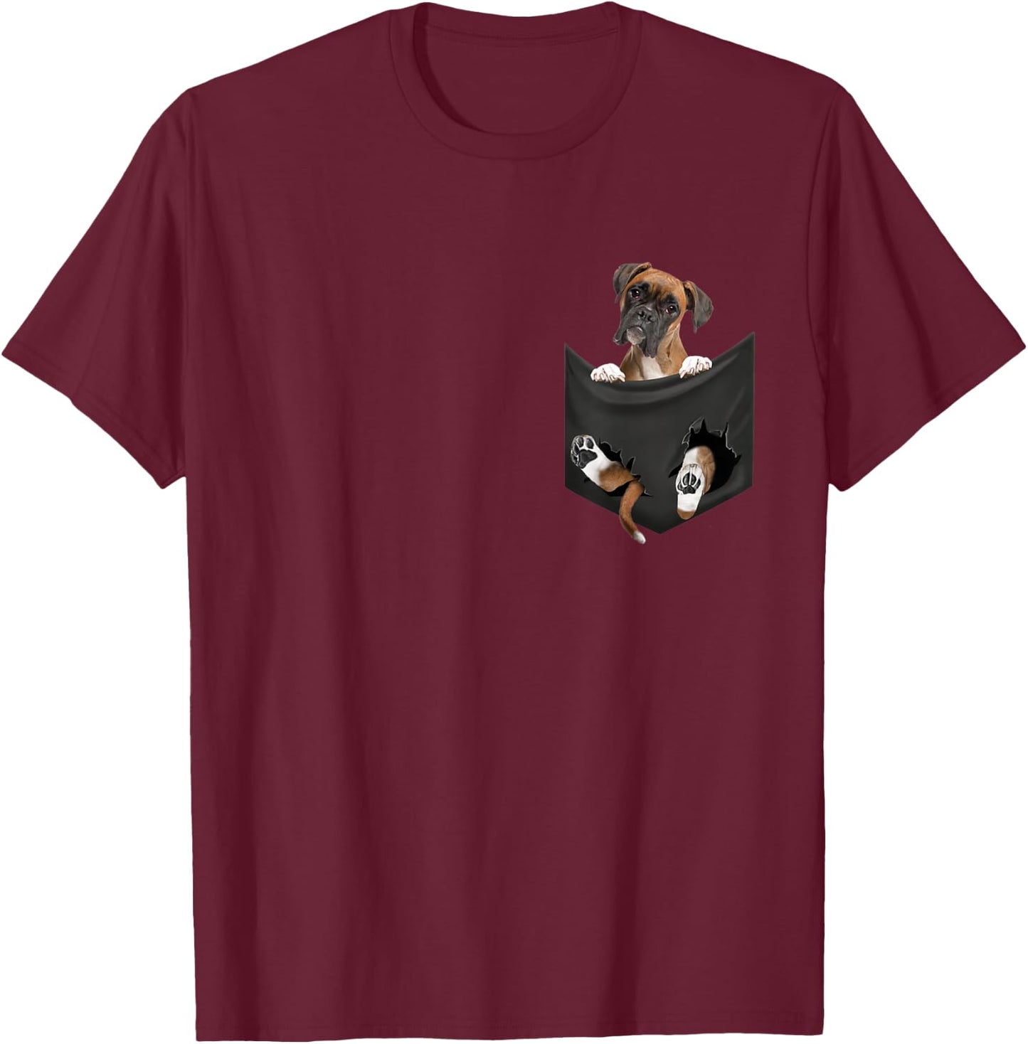 Boxer Dog In Pocket T-Shirt - T-Shirt | Maroon