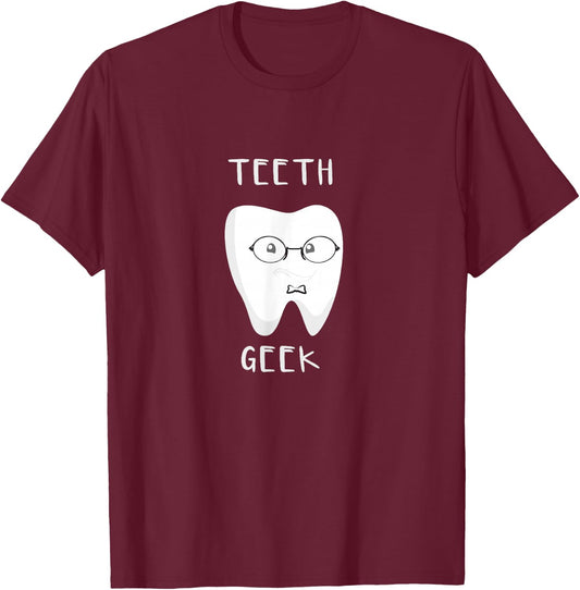 Teeth Geek Dental Themed T-Shirt - T-Shirt | Maroon