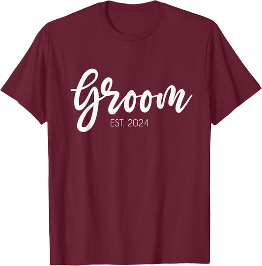Wedding Matching Gifts Groom Est. 2024 Groom Gift T-Shirt - T-Shirt | Maroon