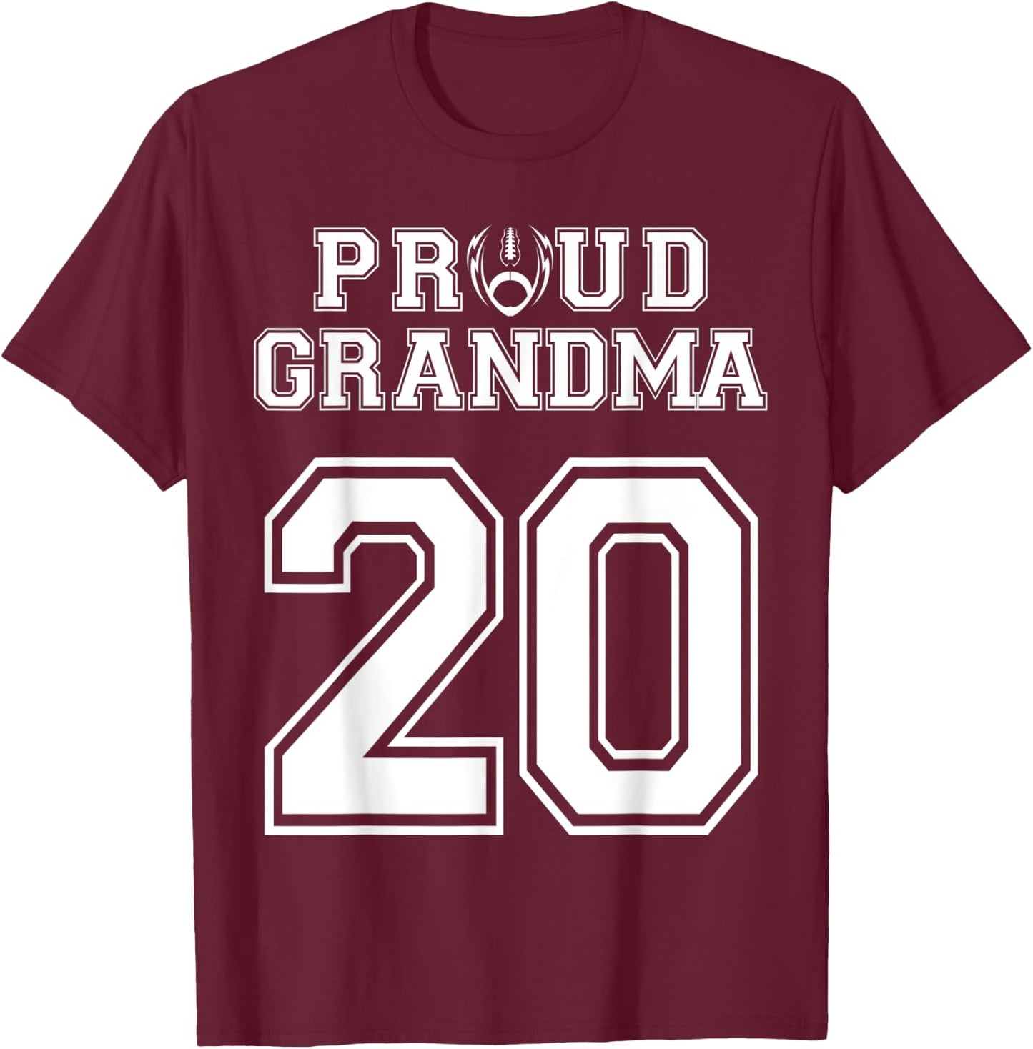 Custom Proud Football Grandma Number 20 Personalized Women T-Shirt - T-Shirt | Maroon