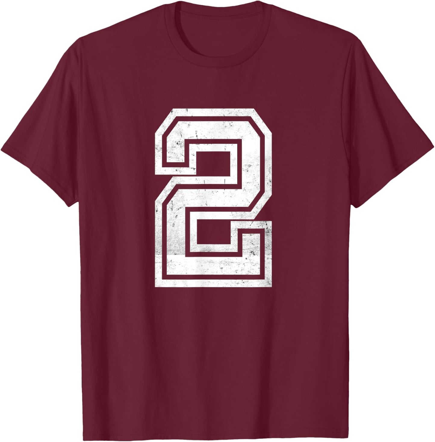 Distressed Number #2 Sport White Varsity Number T-Shirt - T-Shirt | Maroon