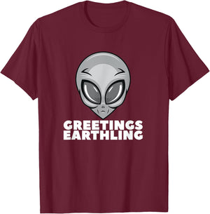 Greetings Earthling Funny Alien Women Teens T-Shirt - T-Shirt | Maroon