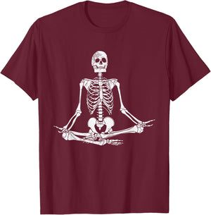 Meditating Skeleton Lazy Halloween Costume Funny Skull Yoga T-Shirt - T-Shirt | Maroon