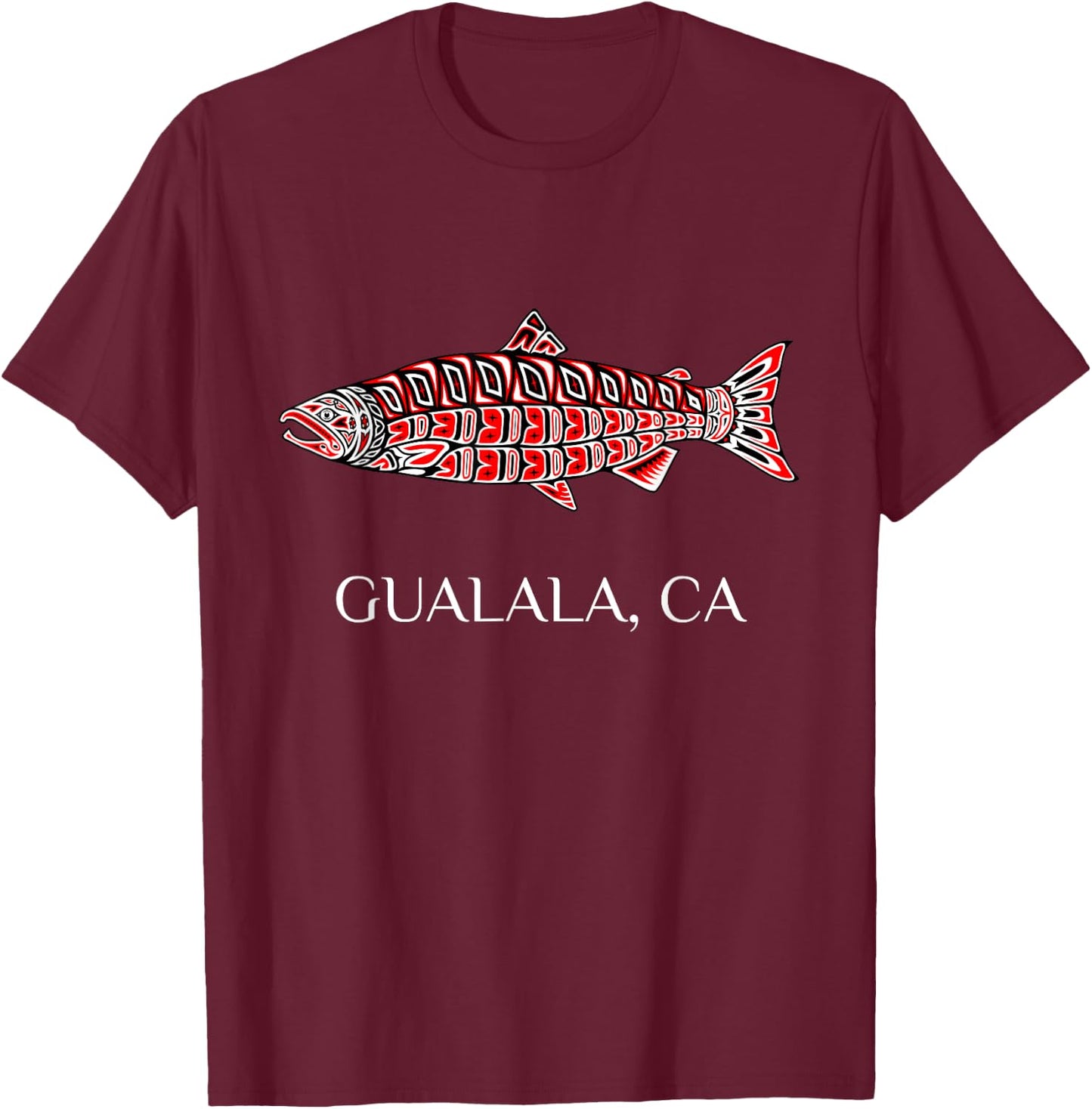 Gualala California Coho Salmon Fish Native American Indian T-Shirt - T-Shirt | Maroon