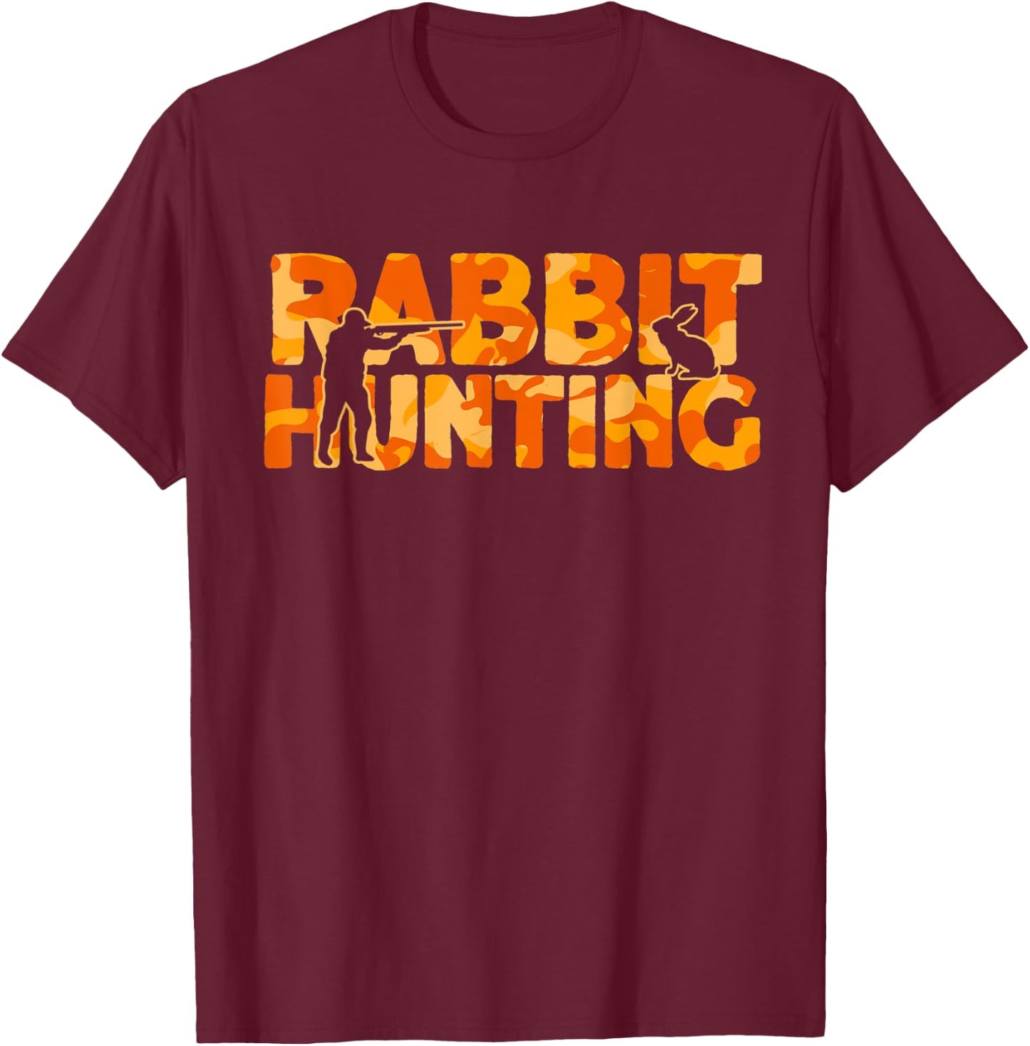 Hare Hunter Orange Camouflage Rabbit Hunting T-Shirt - T-Shirt | Maroon
