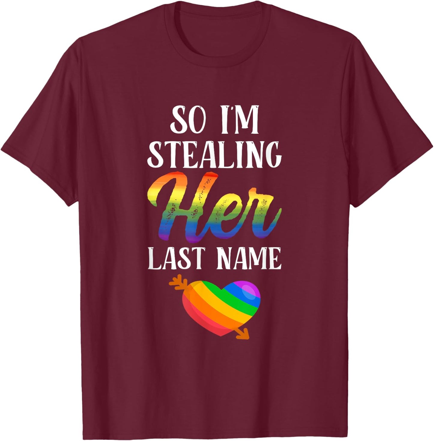 LGBTQ Pride Matching Couple Rainbow Bi Engagement Wedding T-Shirt - T-Shirt | Maroon