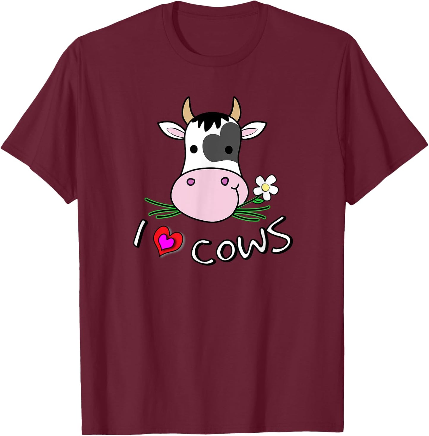 I Love Cows for Farm Animal and Cow Lovers T-Shirt - T-Shirt | Maroon