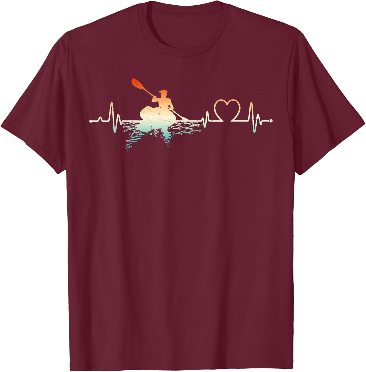 Funny Kayaking Lover Heartbeat Kayak Boat Kayaker T-Shirt - T-Shirt | Maroon