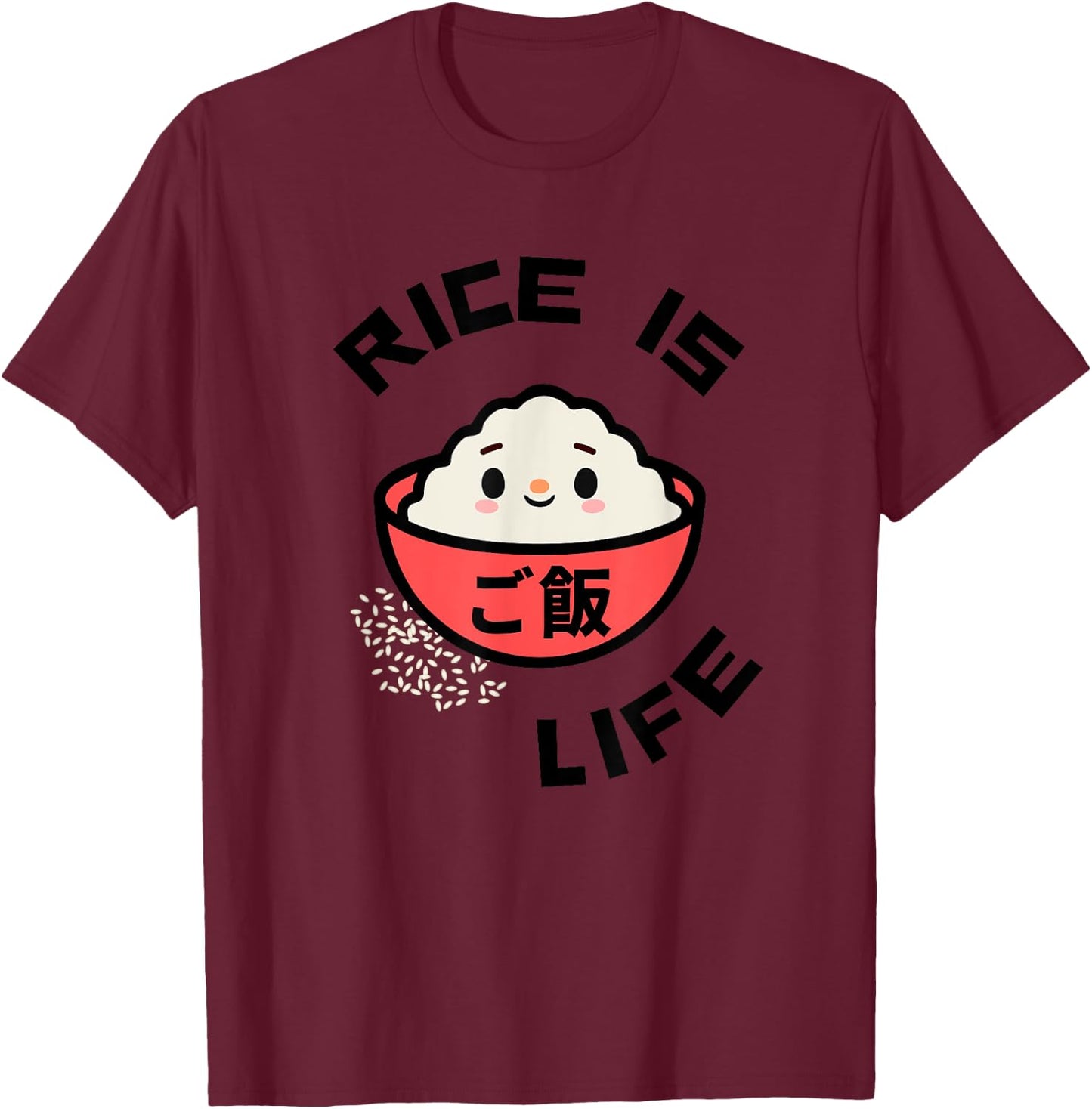 Rice is Life Red Rice Bowl Asian Food Gohan Rice T-Shirt - T-Shirt | Maroon