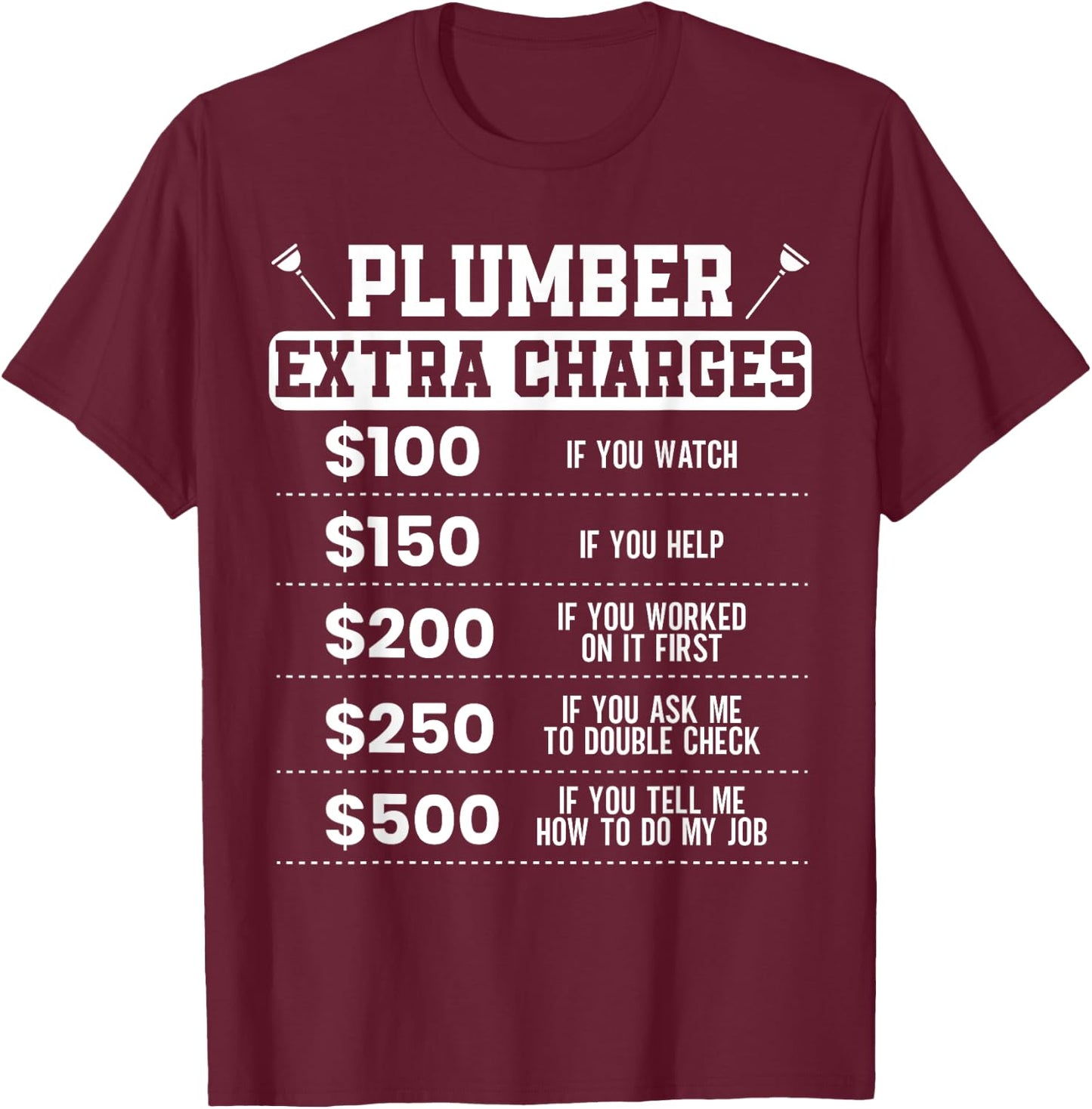 Plumber Extra Charges Plumbing Pipefitter Drain Surgeon Gift T-Shirt - T-Shirt | Maroon