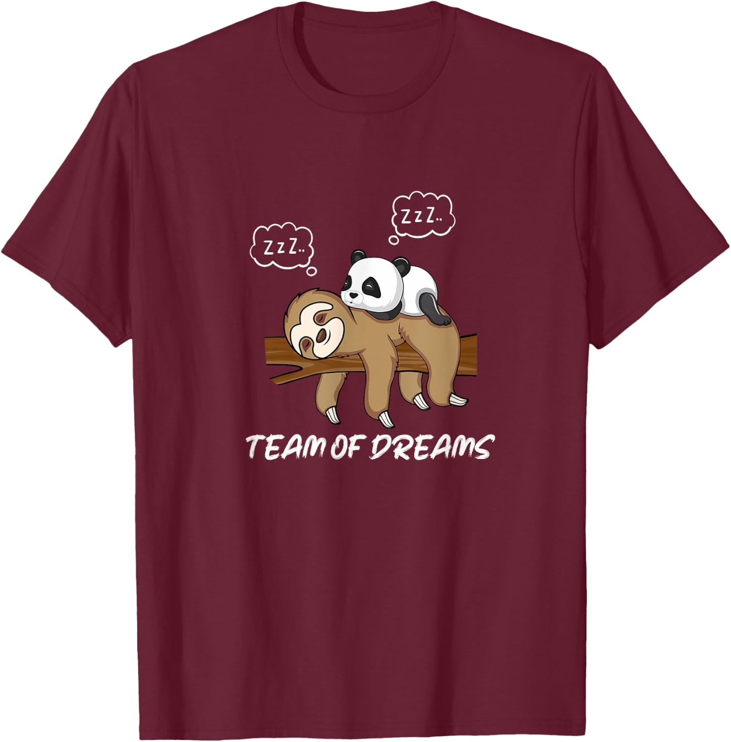 Little Panda Sleeping on Sloth Snoring Team T-Shirt - T-Shirt | Maroon