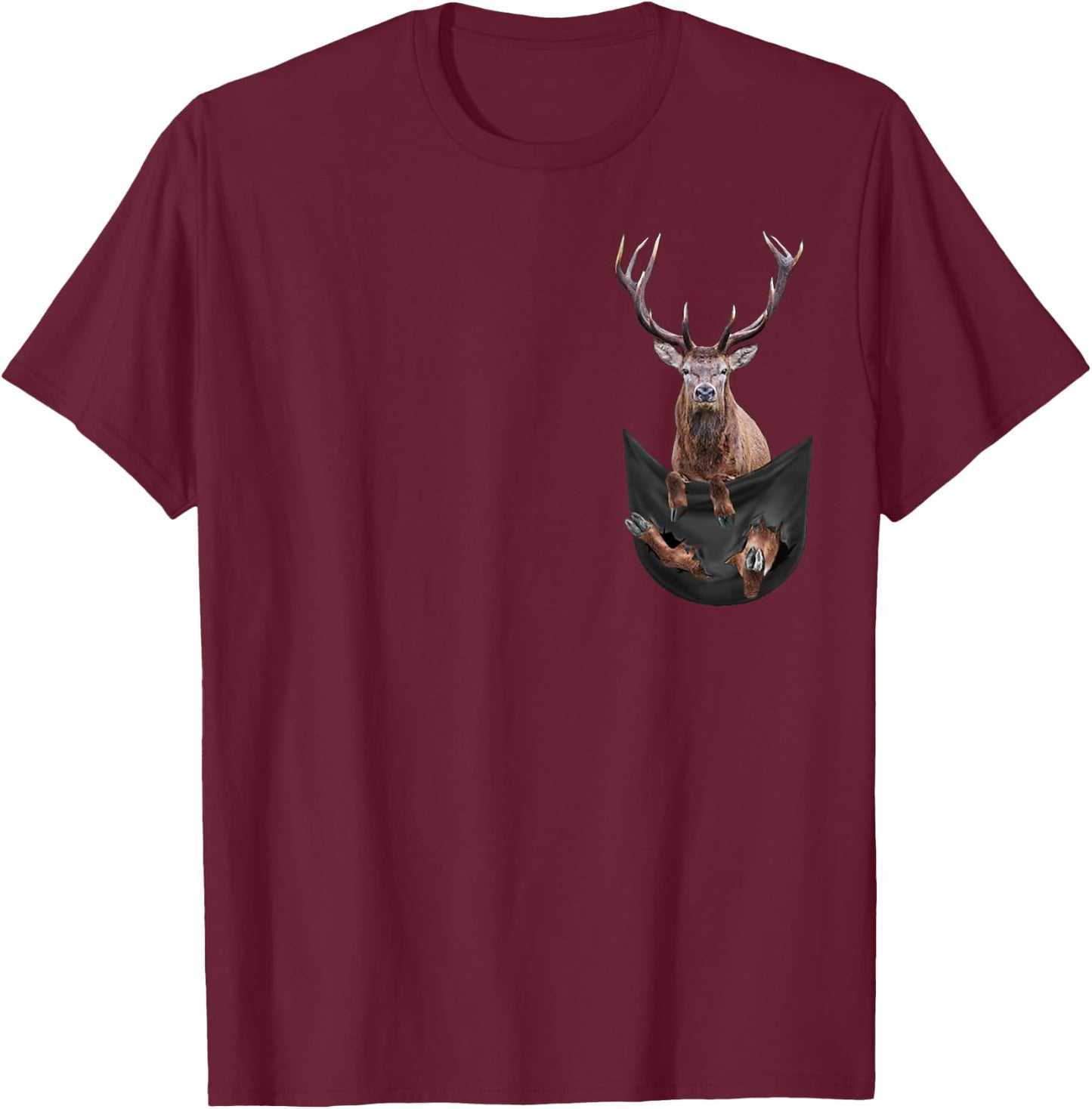 Deer Inside Pocket - Deer Pocket T-Shirt - T-Shirt | Maroon