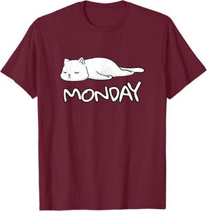 Funny Hate Monday Shirt Cat sleep Monday haters loafer Men Women Girls Kids T-Shirt - T-Shirt | Maroon
