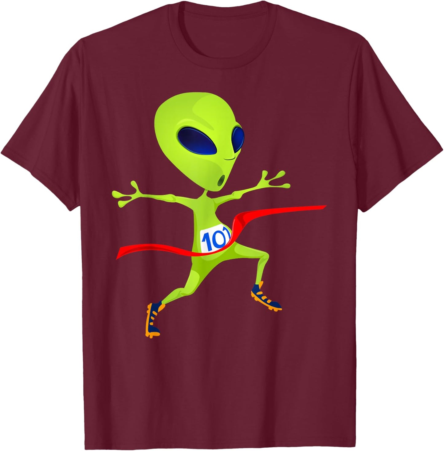 Funny Running Alien , Women & Kids Runners Graphic T-Shirt - T-Shirt | Maroon