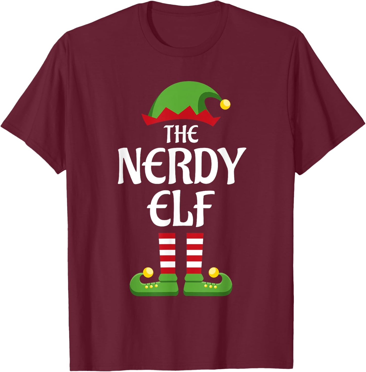 Nerdy Elf Family Matching Group Christmas T-Shirt - T-Shirt | Maroon