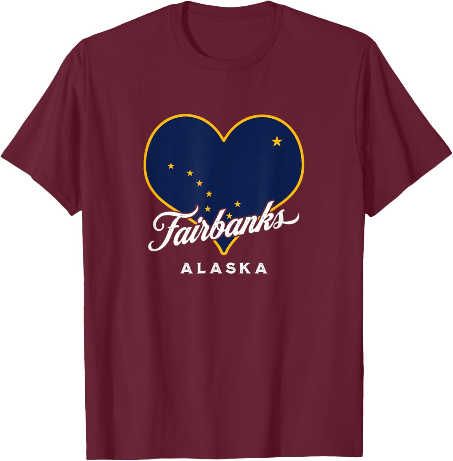 Fairbanks Alaska USA State Flag in Heart Big Dipper Souvenir T-Shirt - T-Shirt | Maroon