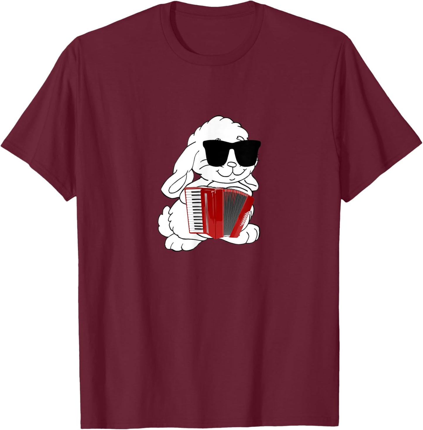 Funny Rabbit Wearing Sunglasses Playing Accordion T-Shirt - T-Shirt | Maroon