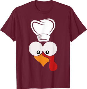 Funny Turkey Face With Chef Hat Thanksgiving Day Matching T-Shirt - T-Shirt | Maroon