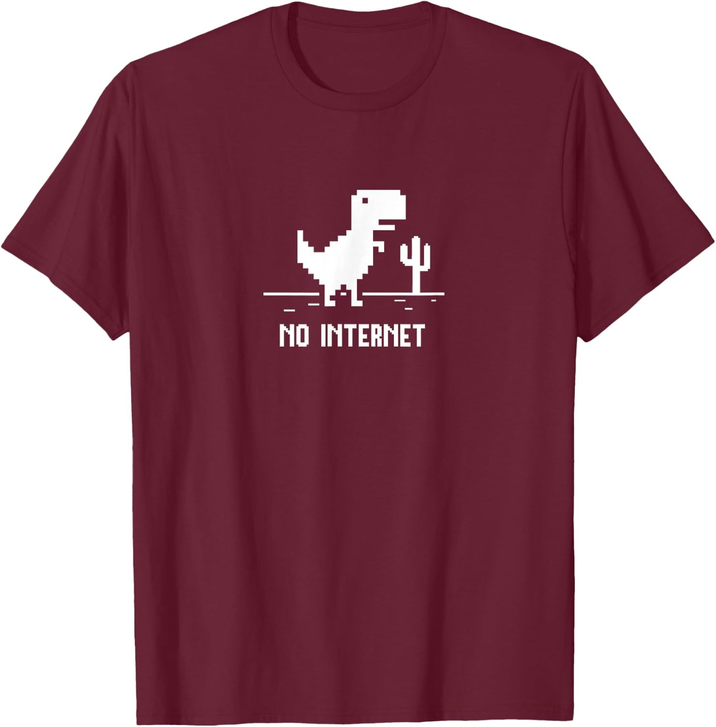 Pixel Art T-Rex Dinosaur for Coders "No Internet" T-Shirt - T-Shirt | Maroon