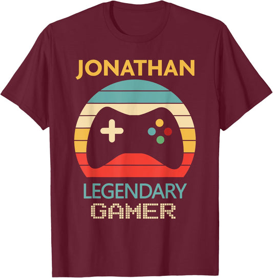 Jonathan Name Gift - Personalized Legendary Gamer T-Shirt - T-Shirt | Maroon