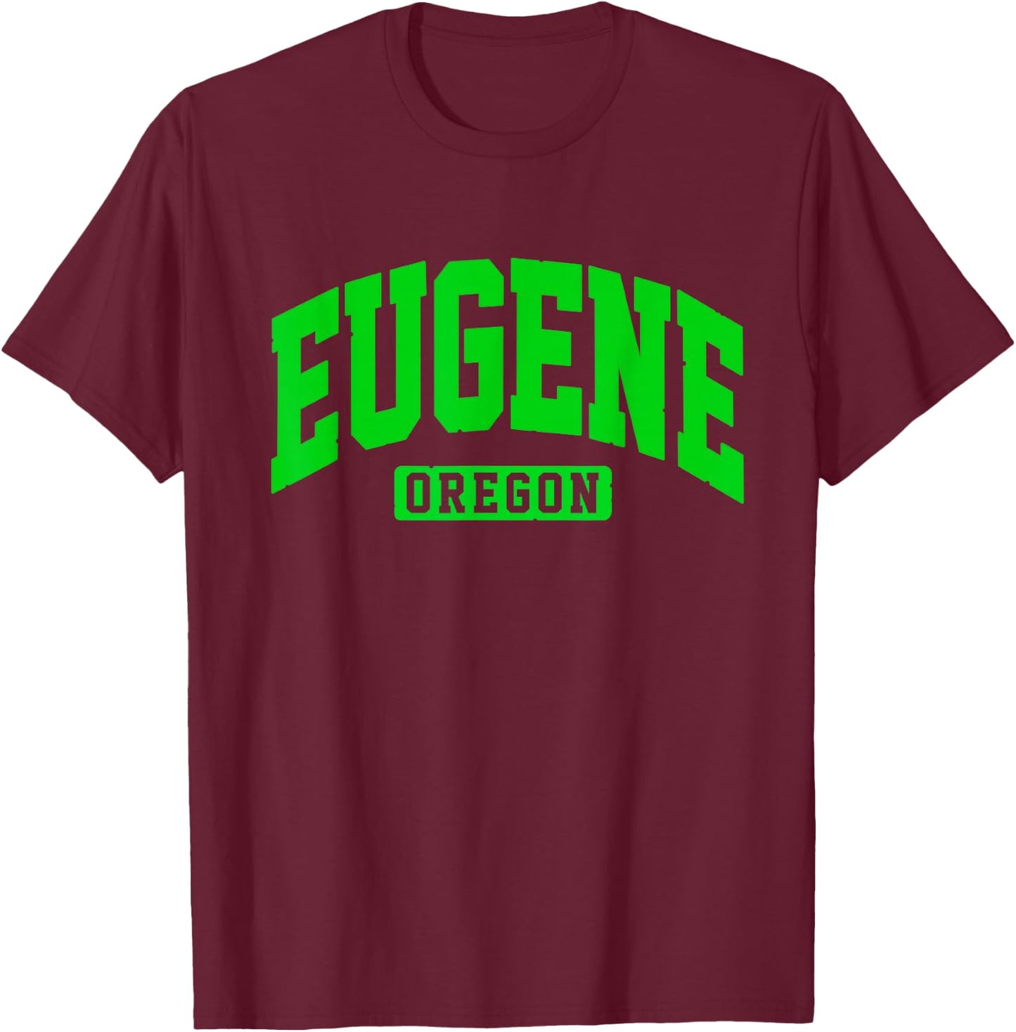Eugene Oregon Green Block Athletic College Sports Team Style T-Shirt - T-Shirt | Maroon