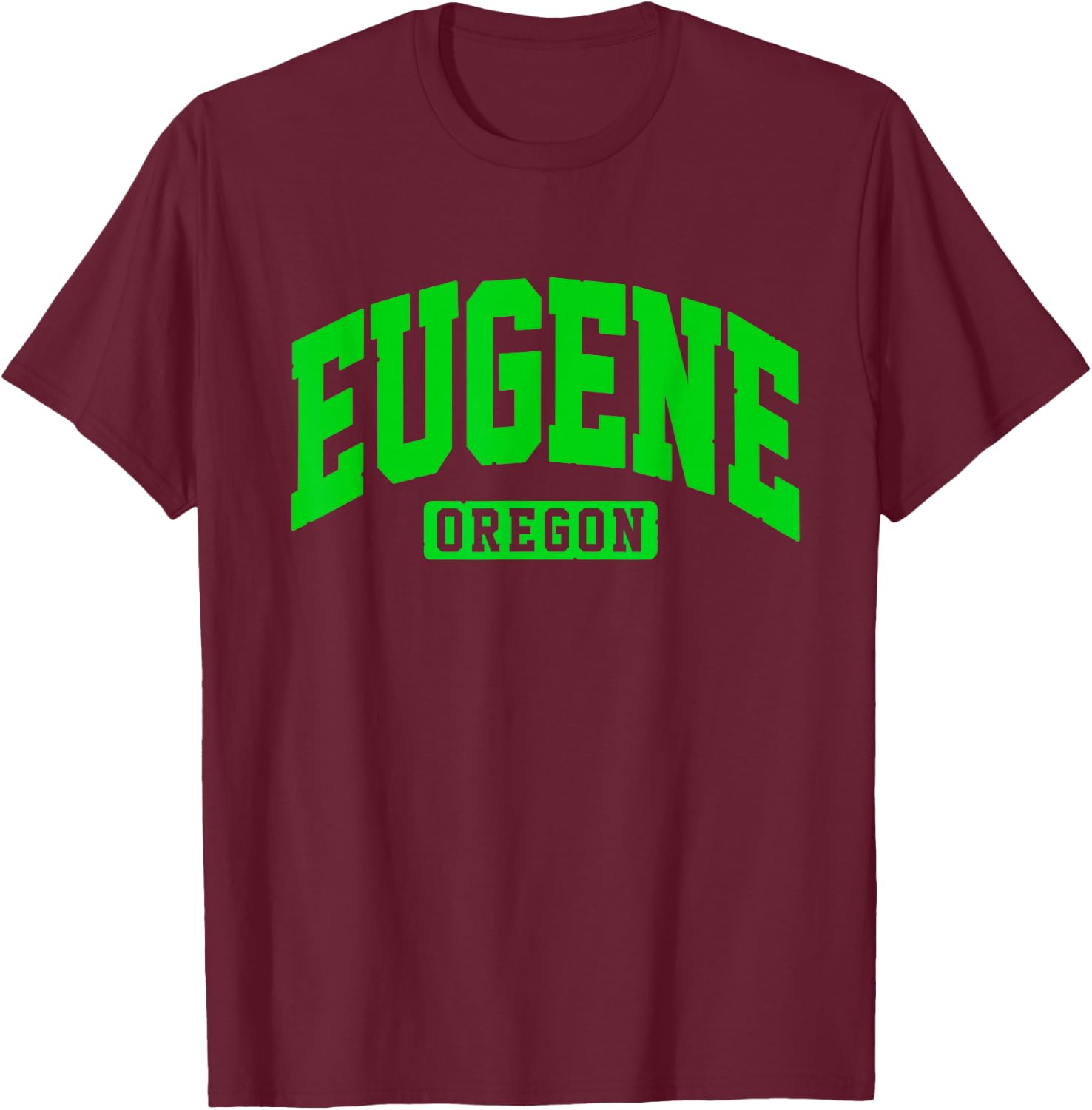 Eugene Oregon Green Block Athletic College Sports Team Style T-Shirt - T-Shirt | Maroon