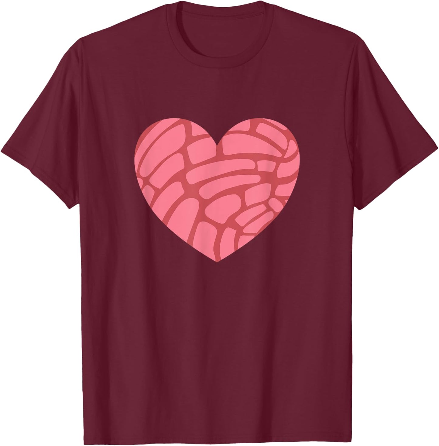 Concha Mexican Sweet Bun Heart T-Shirt - T-Shirt | Maroon