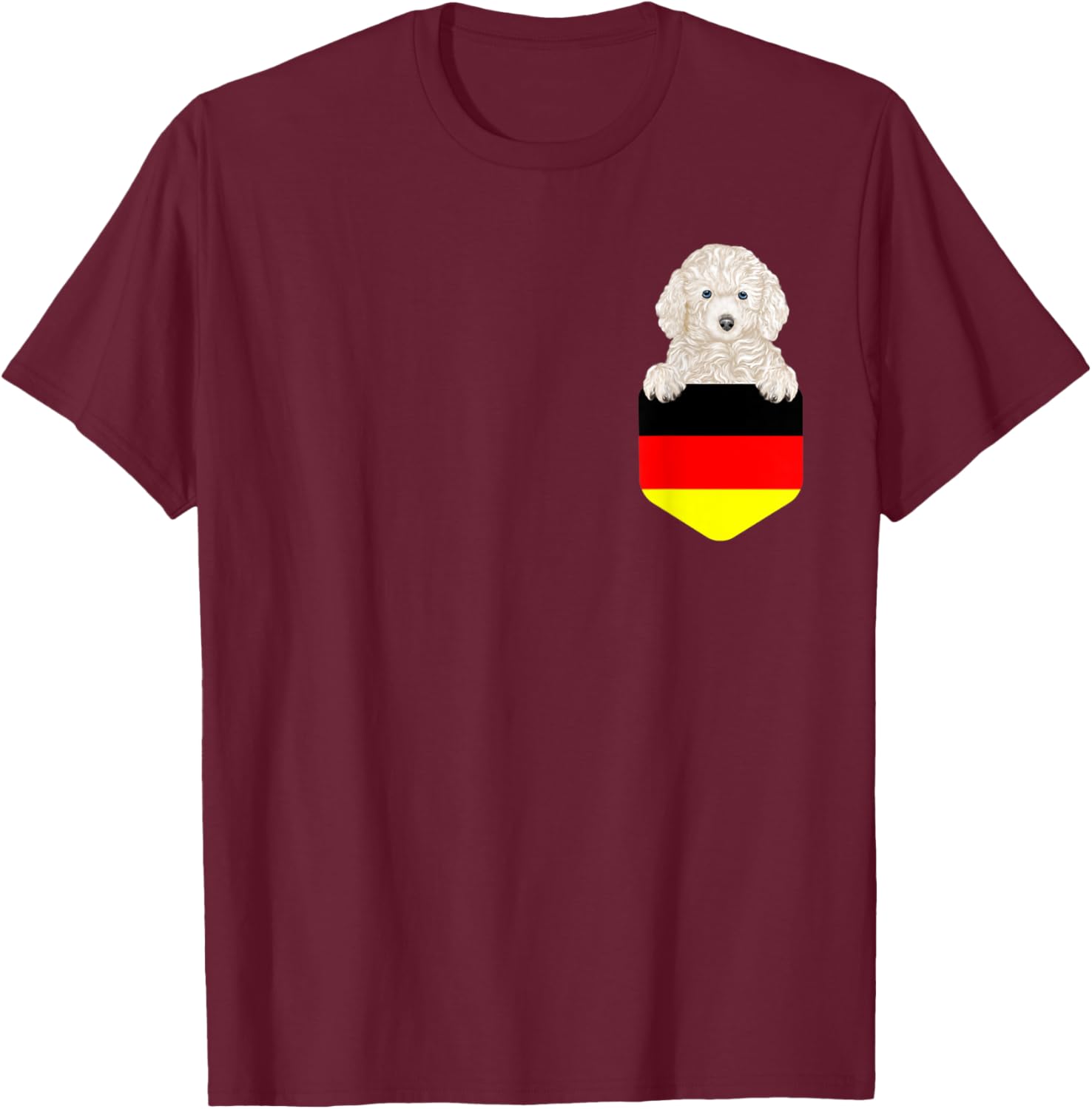 Germany Flag White Poodle Dog In Pocket T-Shirt - T-Shirt | Maroon