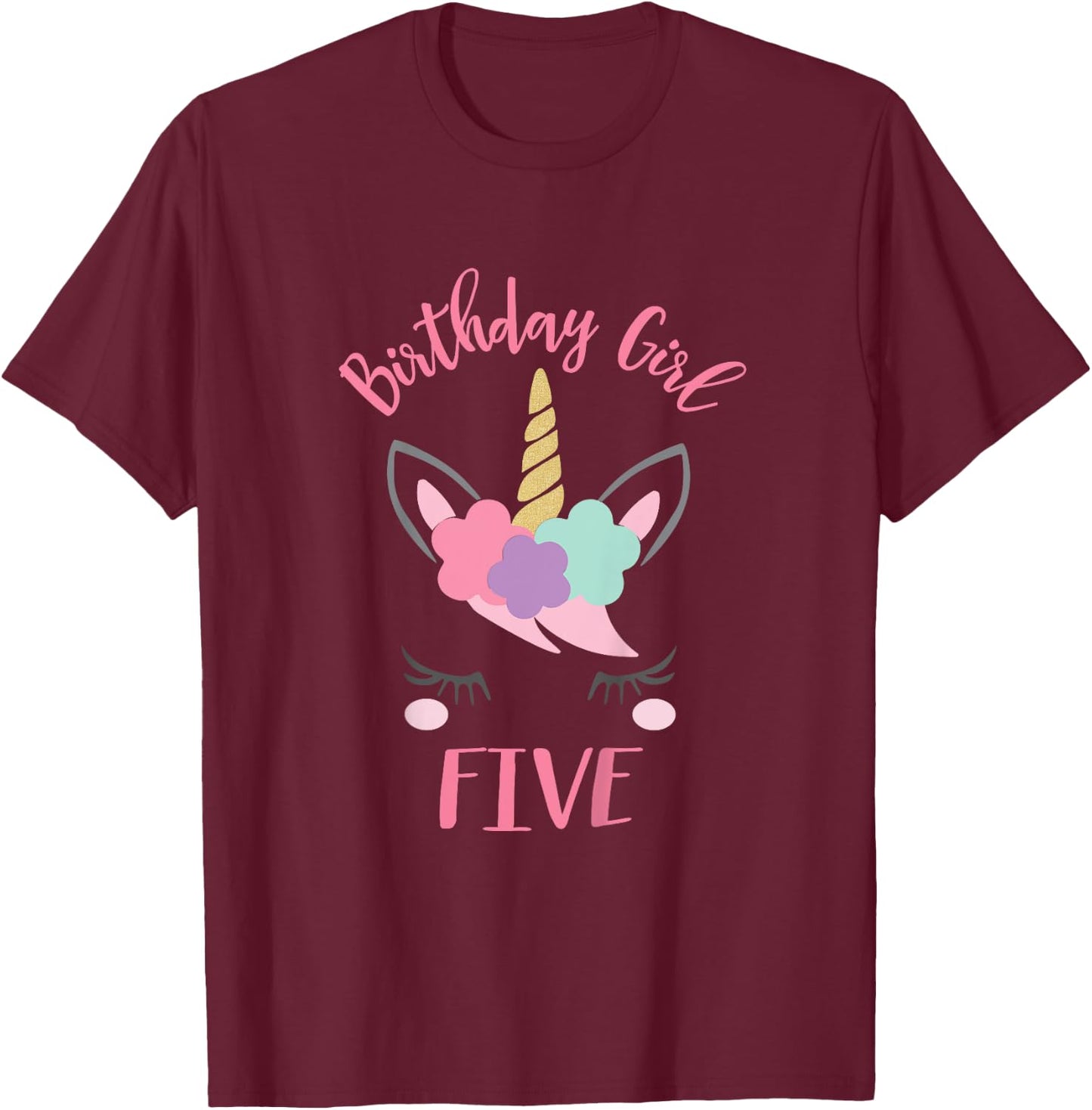 5th Birthday Shirt Girl Unicorn Fifth Birthday Outfit T-Shirt - T-Shirt | Maroon