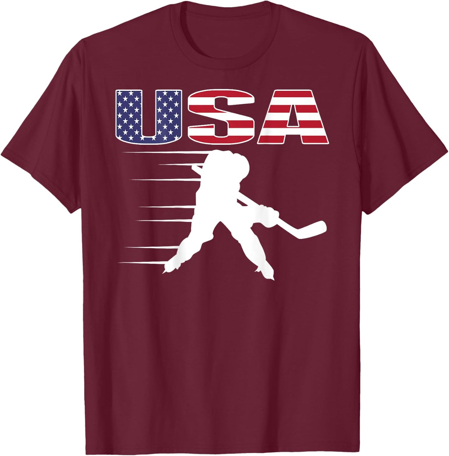 America Ice Hockey Lovers Jersey - USA Flag Hockey Team Fans Women Kids Men T-Shirt - T-Shirt | Maroon