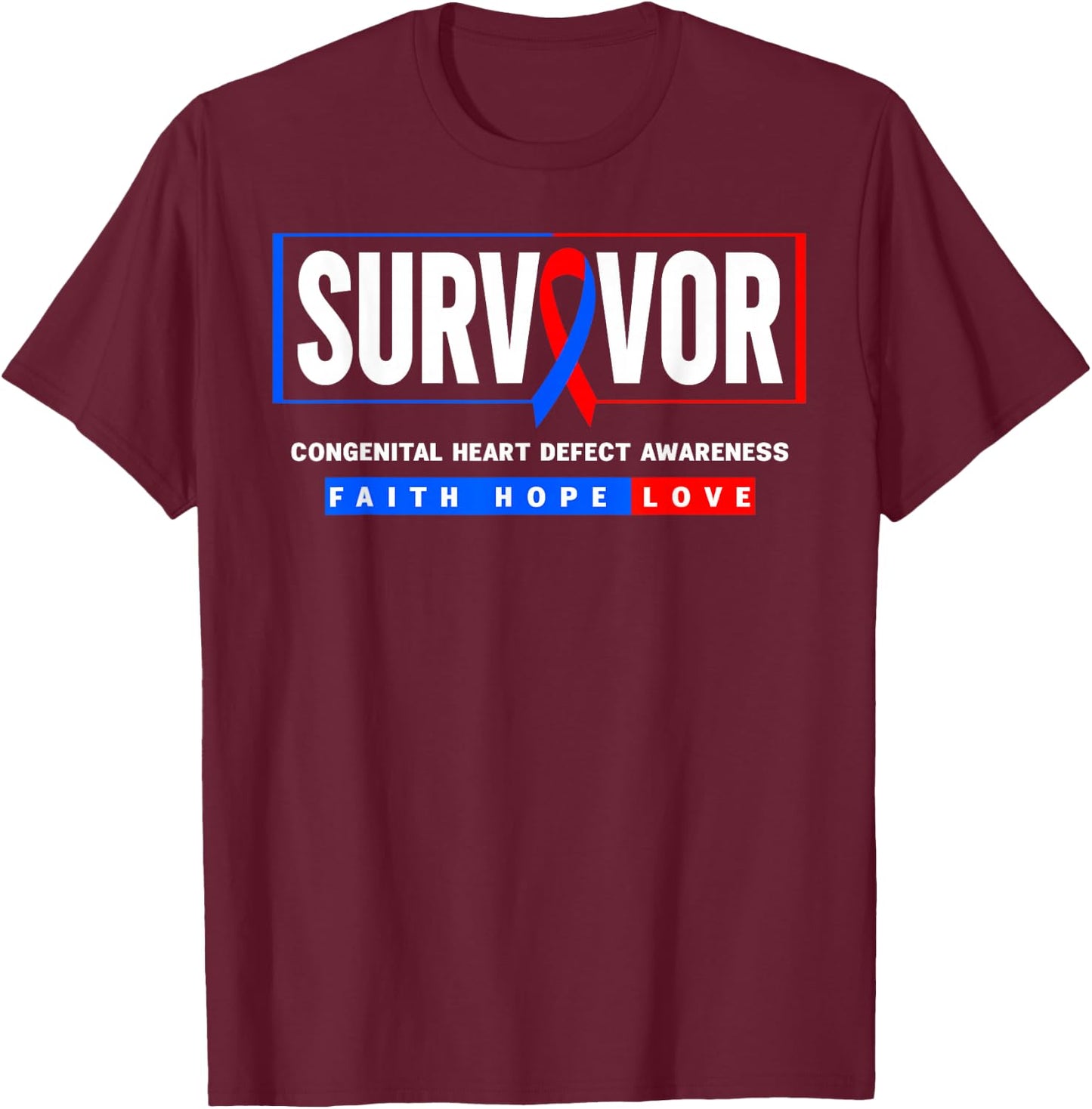 CHD Survivor Shirt - CHD Congenital Heart Defect Awareness T-Shirt - T-Shirt | Maroon
