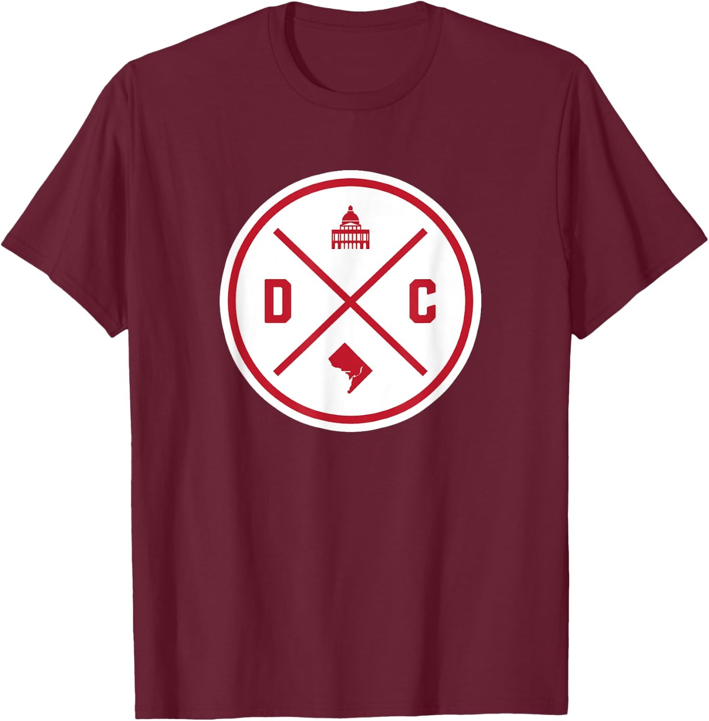 Classic Washington DC Circle Patch Red Design T-Shirt - T-Shirt | Maroon