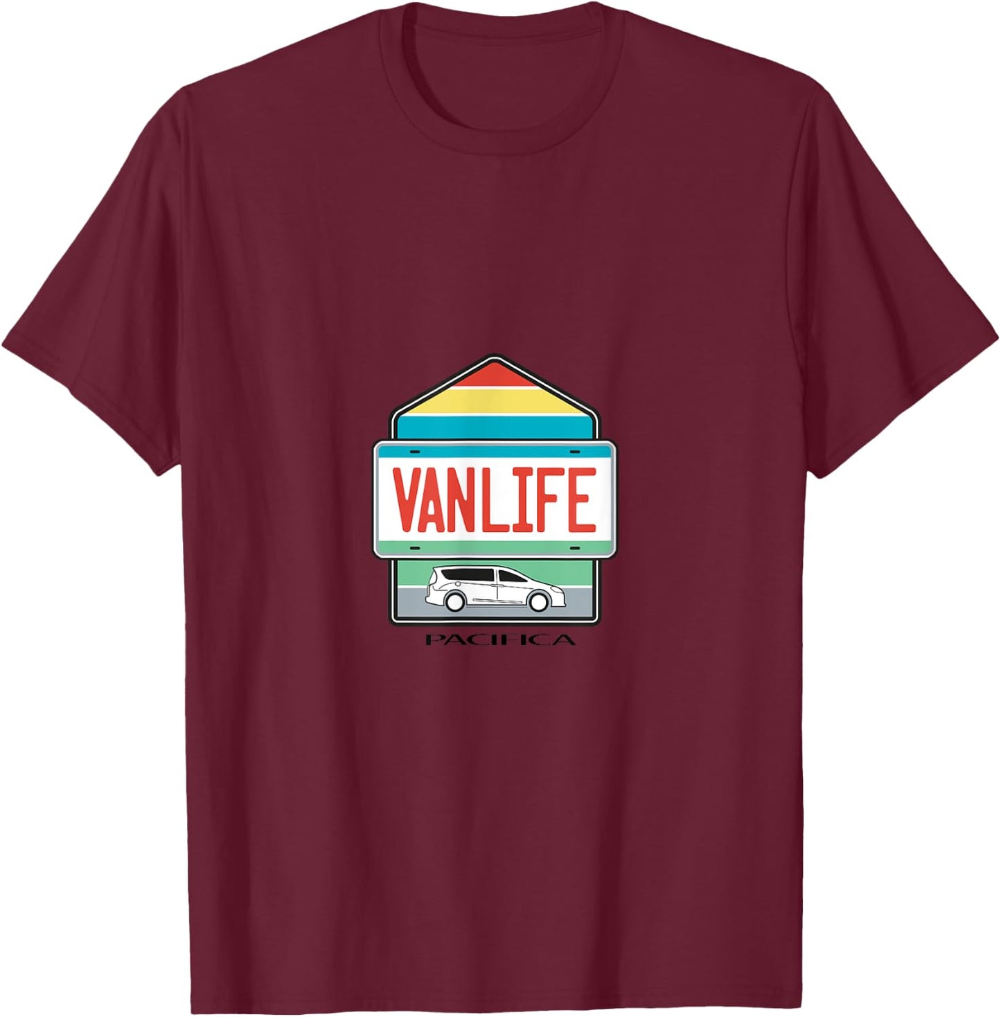 Chrysler Pacifica Van Life Plate T-Shirt - T-Shirt | Maroon