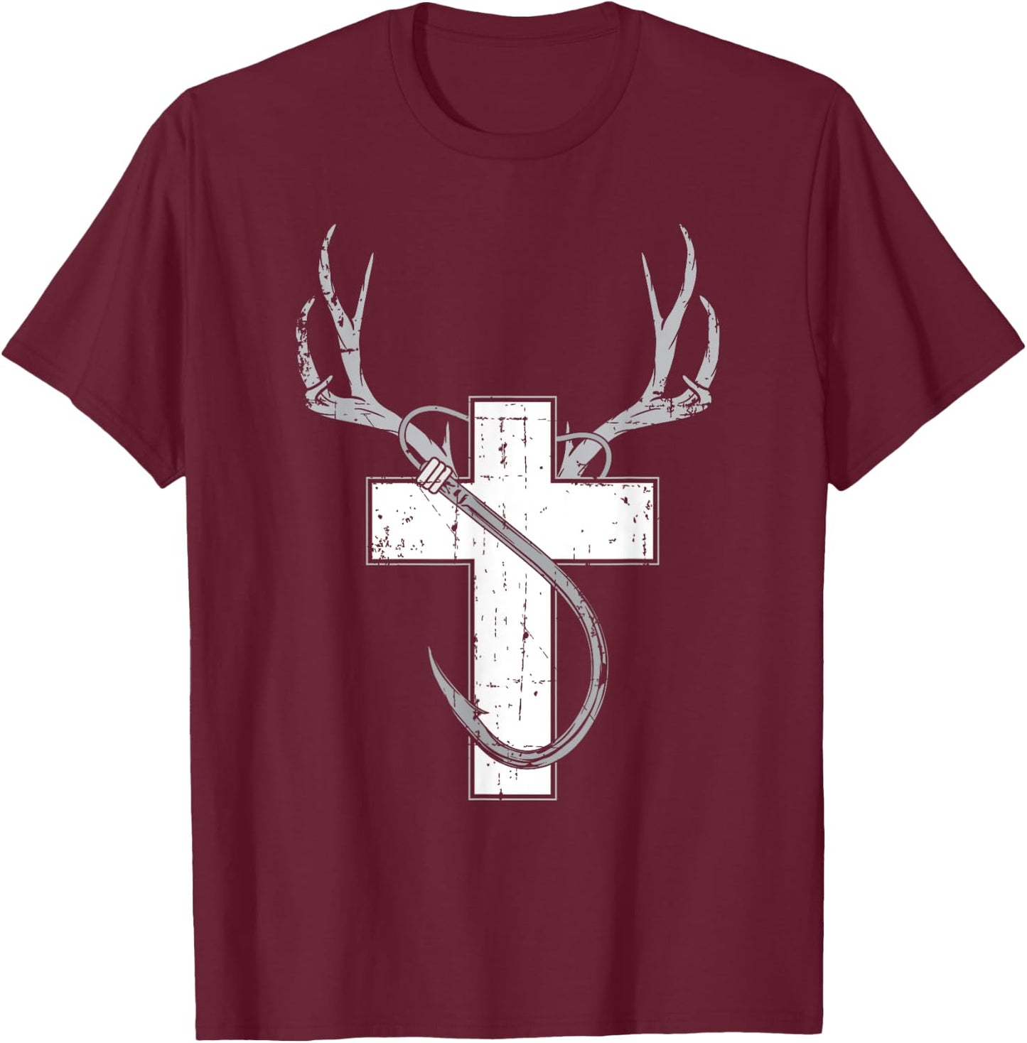 Cool Religious Hunter Outdoor Fishermen Adventure Funny Christian Hunting Fishing Lover Gift T-Shirt - T-Shirt | Maroon