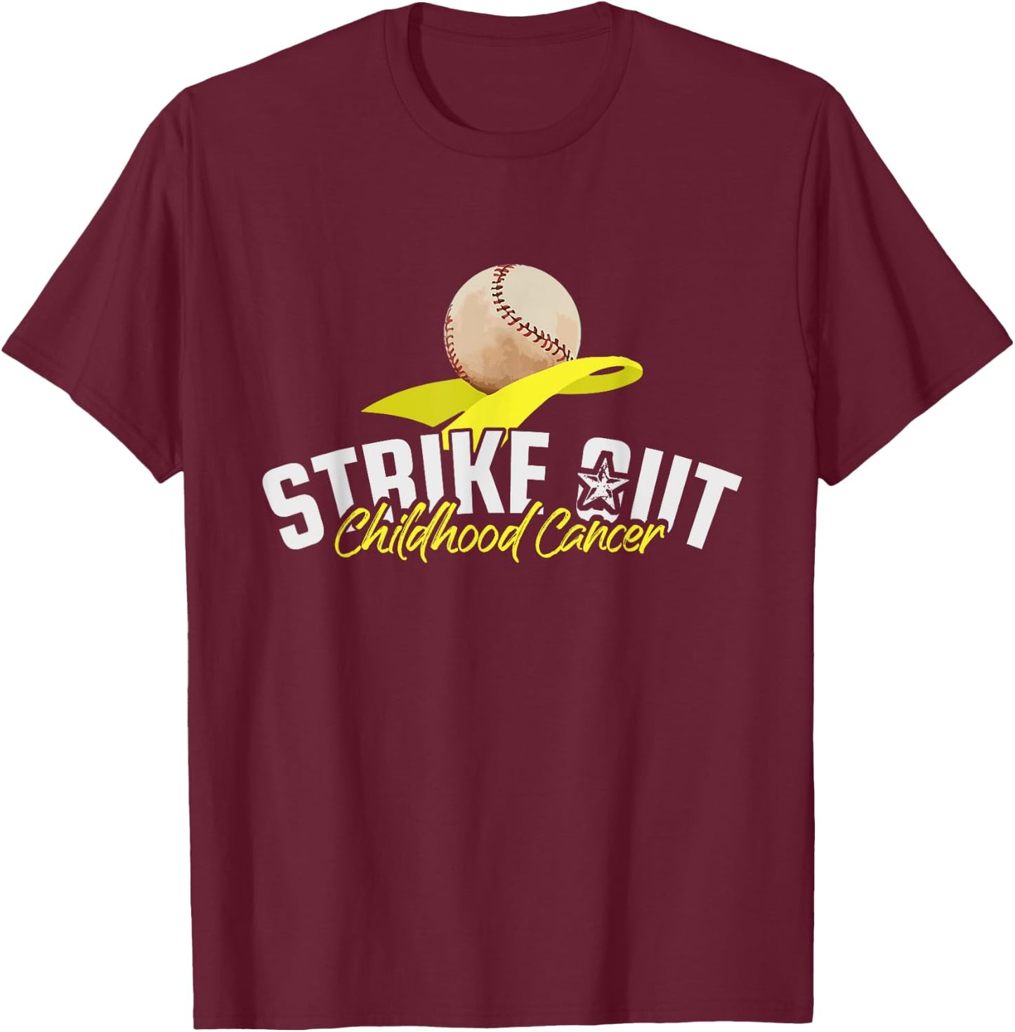 Strike Out Childhood Cancer Awareness Gold Ribbon Gift T-Shirt - T-Shirt | Maroon
