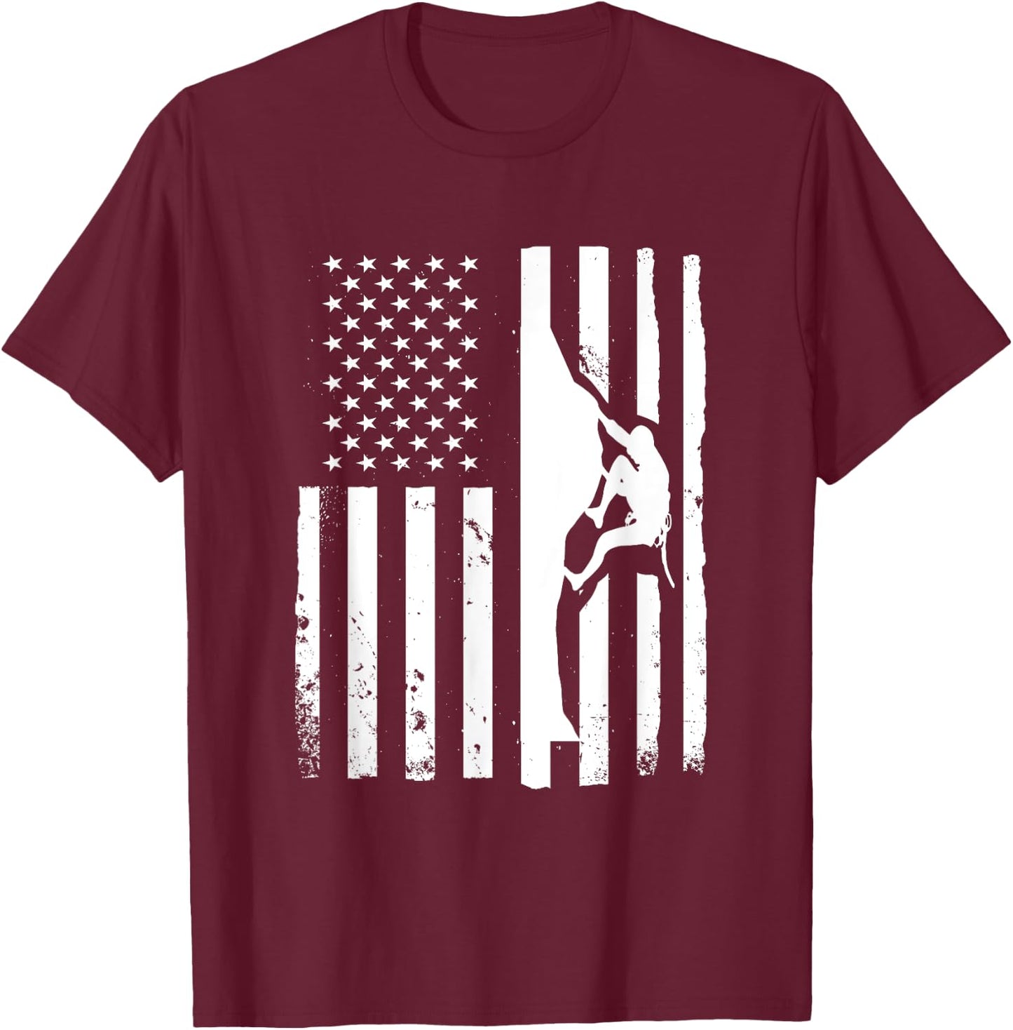 USA Flag Graphic Rock Climber Bouldering Mountaineering T-Shirt - T-Shirt | Maroon