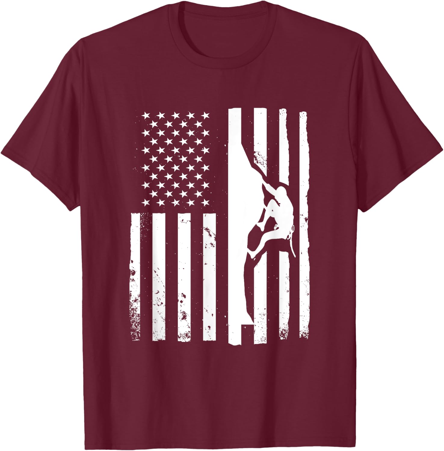 USA Flag Graphic Rock Climber Bouldering Mountaineering T-Shirt - T-Shirt | Maroon