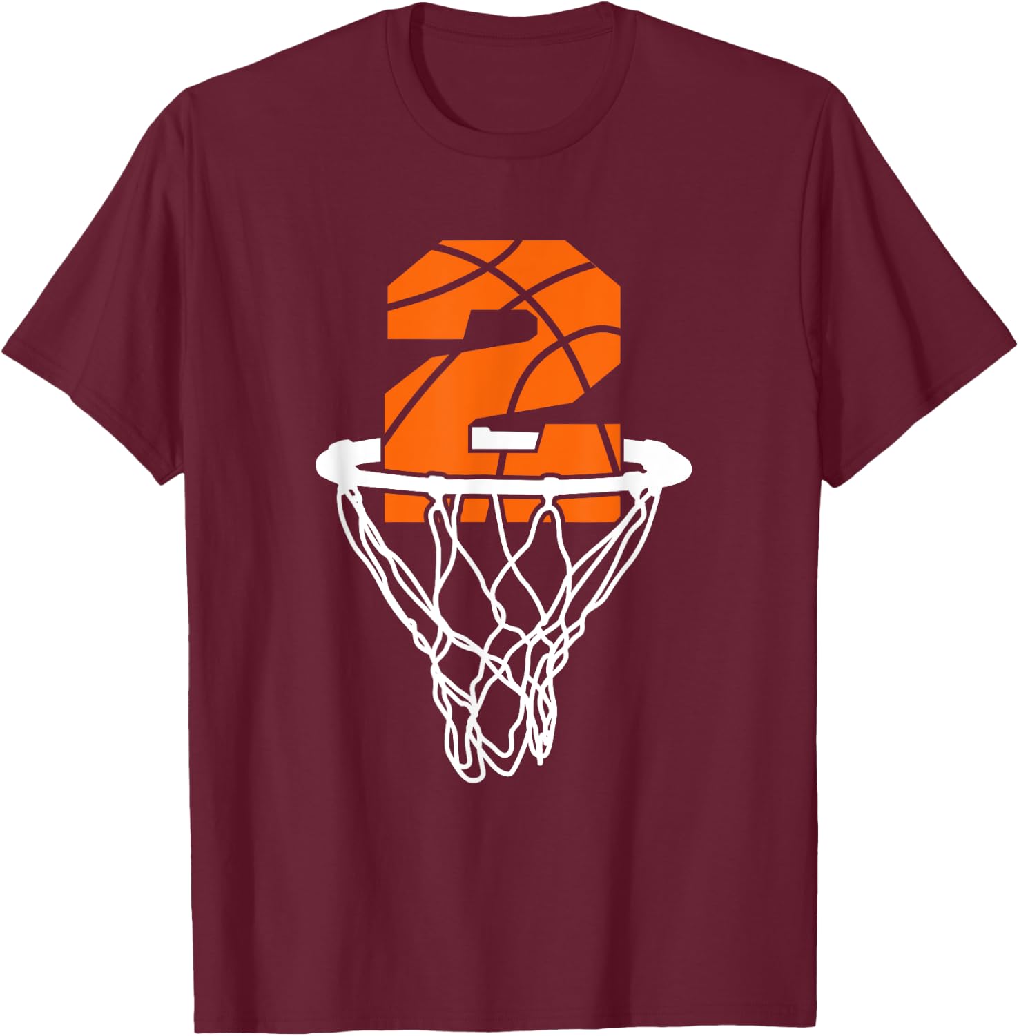 Cool Number Two Birthday Basketball Gift Shirt, Basketball T-Shirt - T-Shirt | Maroon