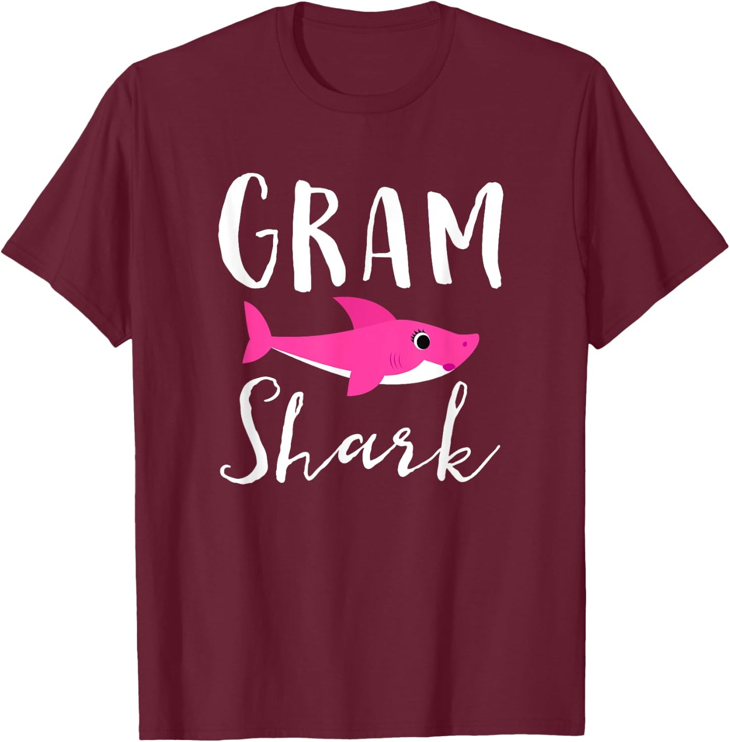 Gram Shark Grandma Grandmother Pink Shark Graphic T-Shirt - T-Shirt | Maroon