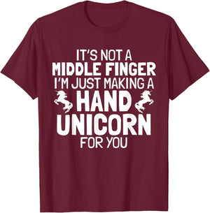 Hand Unicorn Middle Finger Funny Sarcastic Crude Humor Quote T-Shirt - T-Shirt | Maroon