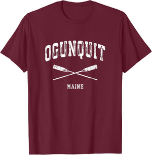 Ogunquit Maine Vintage Nautical Crossed Oars T-Shirt - T-Shirt | Maroon