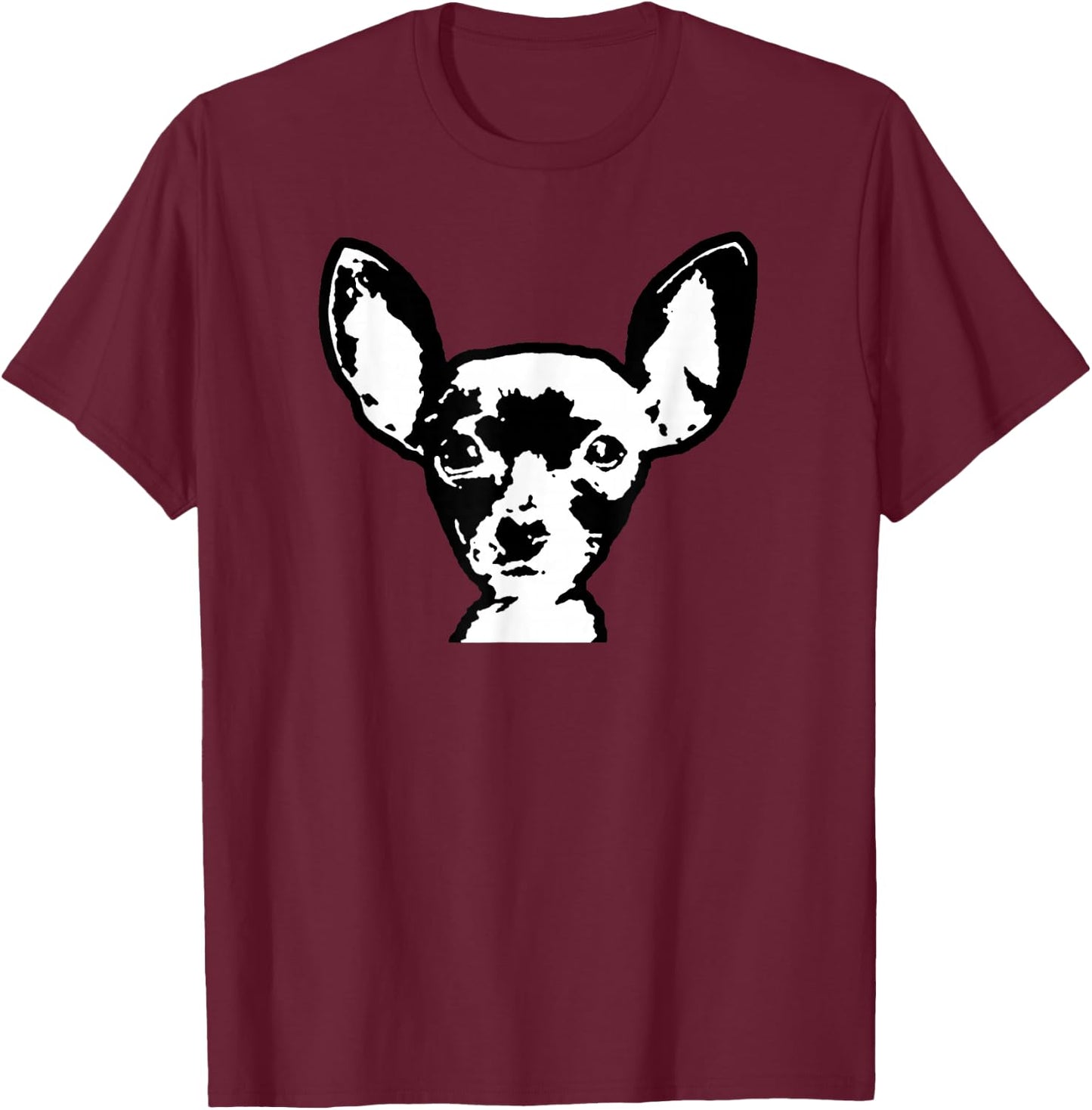 Chihuahua Shirt Black & White Dog Art Face Women Girls Kids T-Shirt - T-Shirt | Maroon