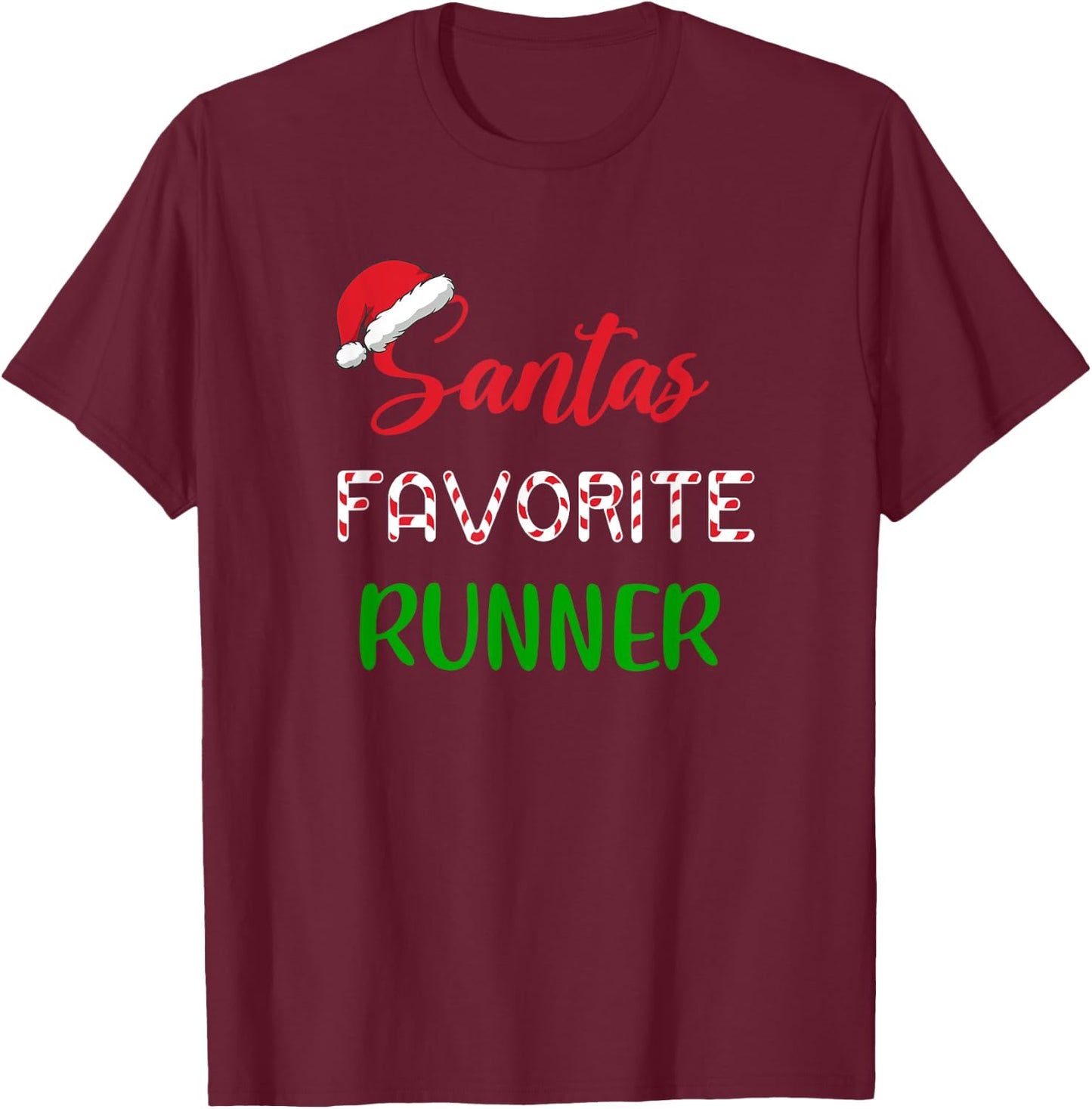 Santa's Favorite Runner Christmas Cross Country T-Shirt - T-Shirt | Maroon